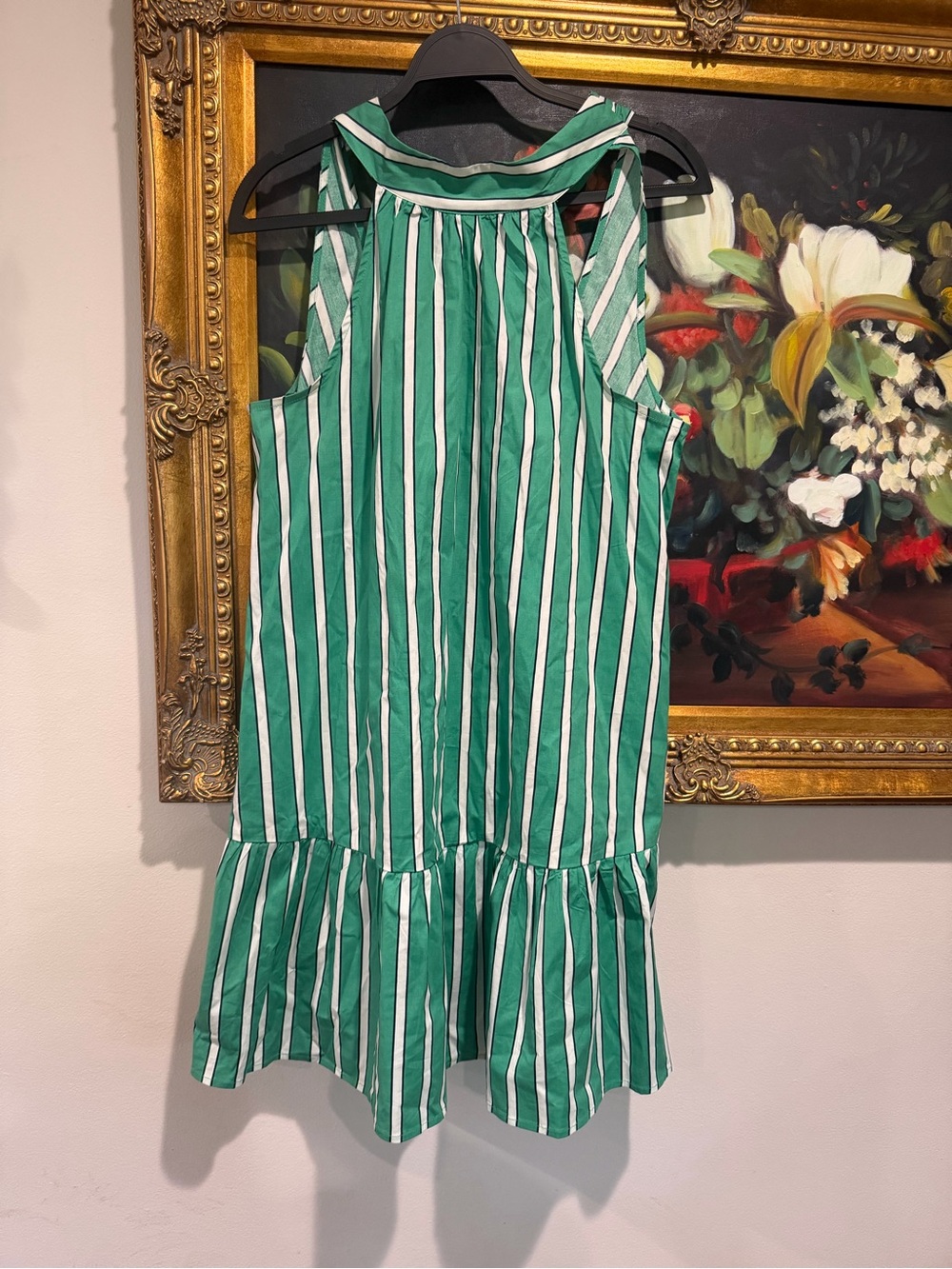 Rachel Zoe Green and White Striped Sleeveless Drop-Waist Dress